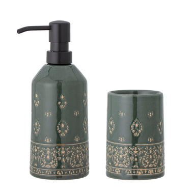 Cheran Soap Dispenser Set, Grön, Stengods